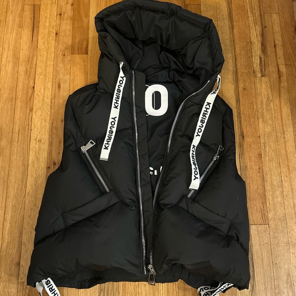 Khrisjoy black hooded puff oversized vest -new